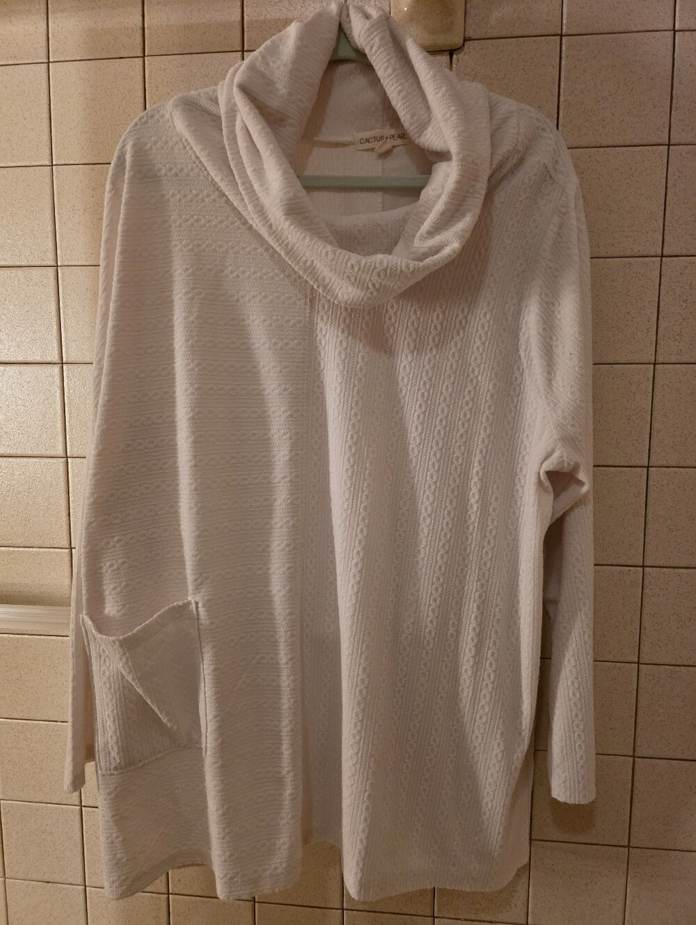 Womans Cactus And Pearl Cream Cable-Knit Cowl Neck Sweater